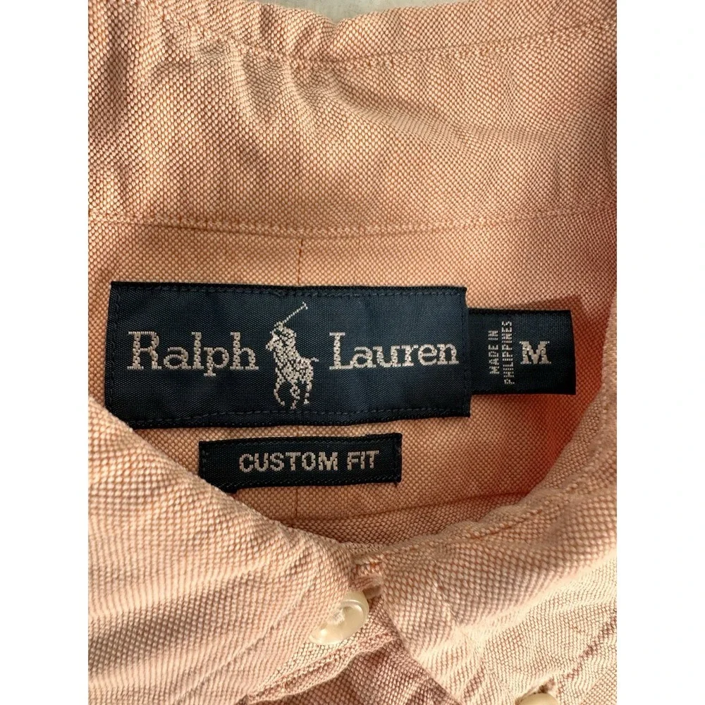 Ralph Lauren Mens Button Down Shirt Medium Peach Pink Custom Fit Oxford Cotton